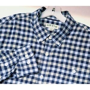 Orvis Plaid Men's Shirt X-Large Button Down Check Lyocell Pocket Blue Gray